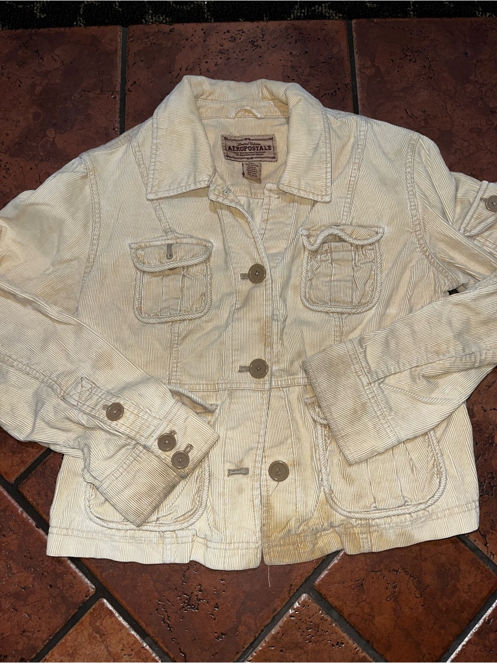 Aeropostale Women's Cream Corduroy Button-Up Jacket